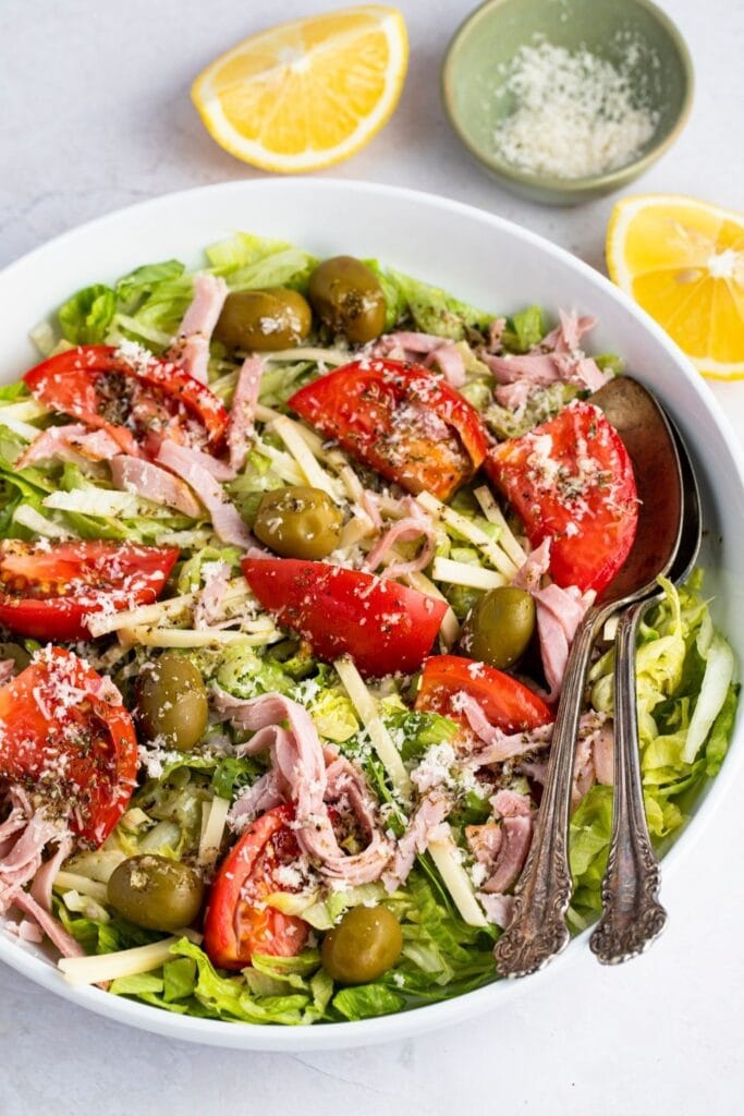 Homemade 1905 Salad with Lettuce, Tomatoes, Ham and Olives