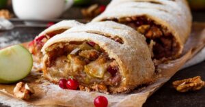 Homemade Apple Strudel with Cranberries and Walnuts