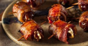 Homemade Bacon Wrapped Dates with Goat Cheese on Sticks