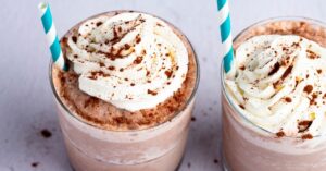 Homemade Frozen Hot Chocolate with Whipped Cream and Chocolate Toppings