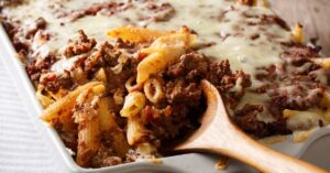 Homemade Ground Beef Casserole with Cheese and Pasta