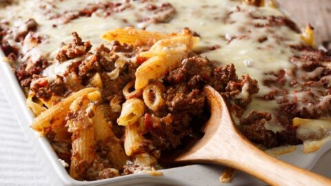 Homemade Ground Beef Casserole with Cheese and Pasta
