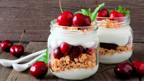 Homemade Yogurt Parfait with Red Cherries