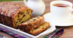 Raisin Loaf Cake with a Cup of Tea