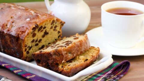 Raisin Loaf Cake with a Cup of Tea