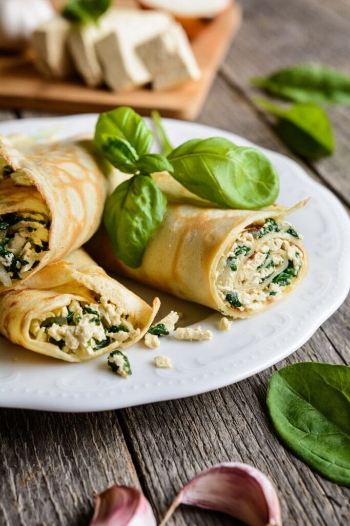 Savory Crepes Stuffed with Spinach and Tofu