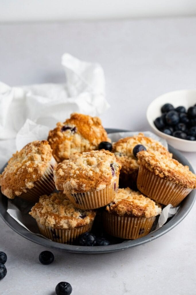Blueberry Muffins in a Silver Plate