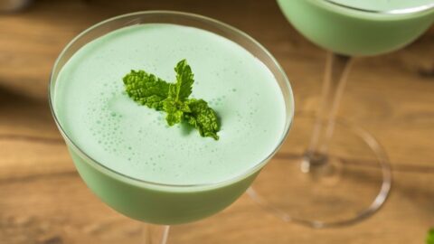 Boozy Mint Grasshopper Cocktail in a Wine Glass