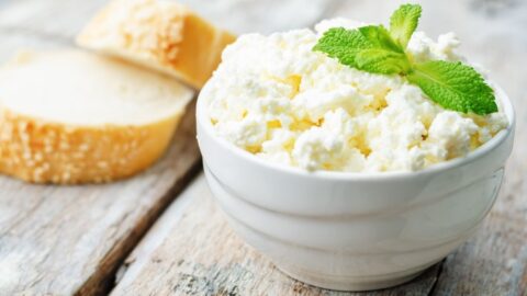 Bowl of Homemade Ricotta Cheese with Bread