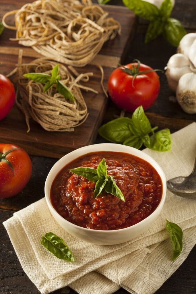Bowl of Pizza Sauce with Tomatoes and Spices