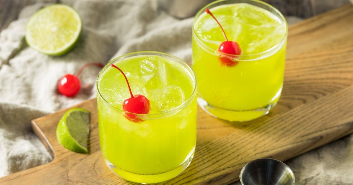 Cold Melon Midori Sour Cocktail with Cherry