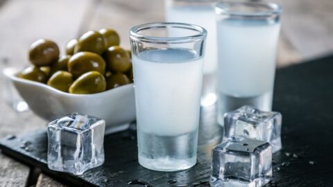Cold Ouzo Vodka in Shot Glasses