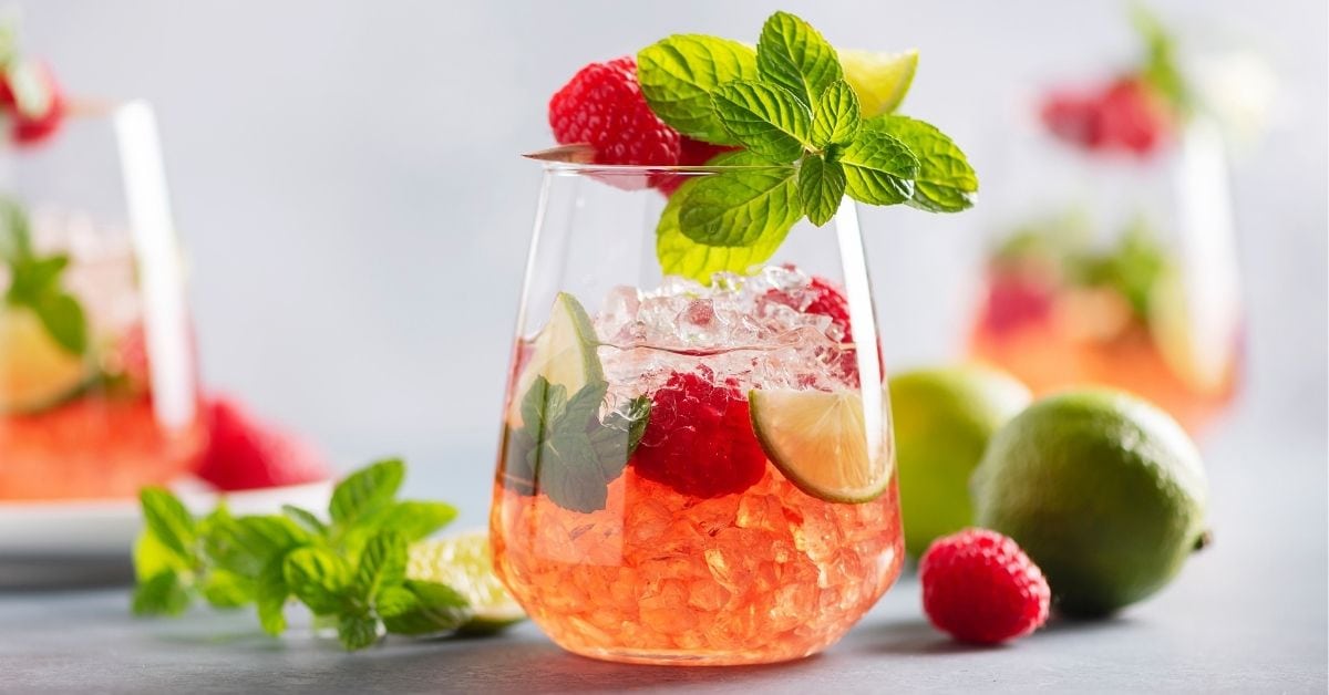 Cold Raspberry Mojito with Mint and Ice
