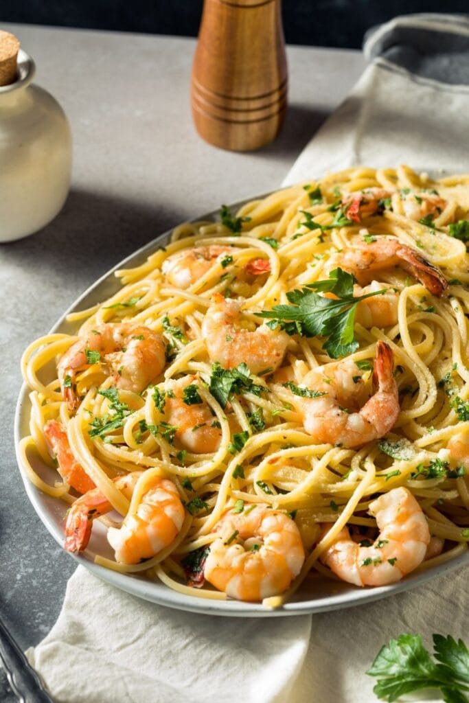 Cooked Scampi with Pasta and Parsley