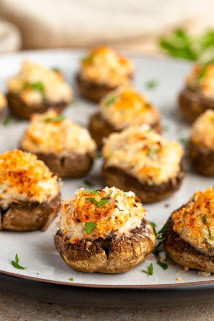 Crab Stuffed Mushrooms with Parmesan Cheese and Paprika