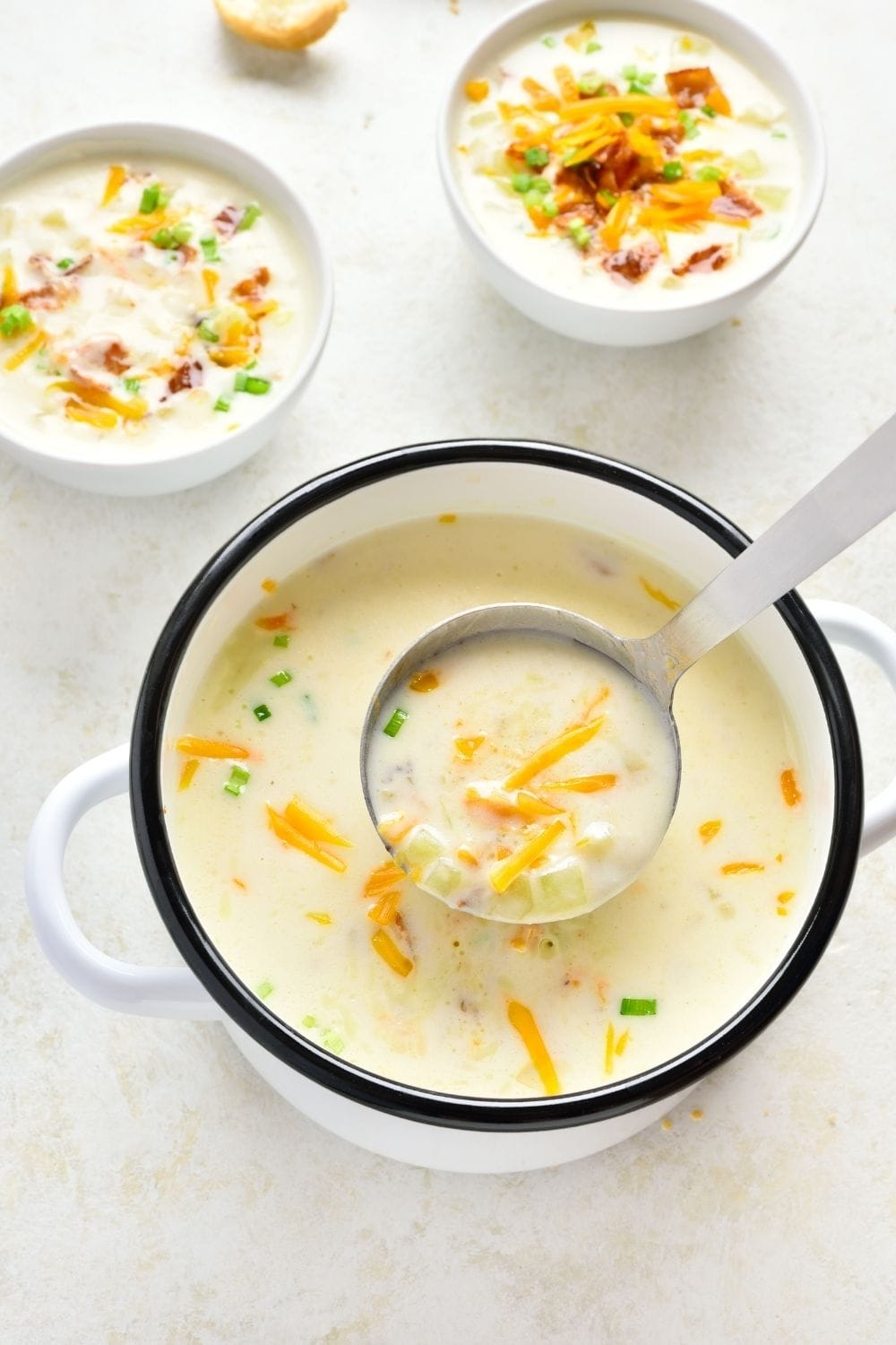 Creamy Potato Soup in a Bowl and Casserole