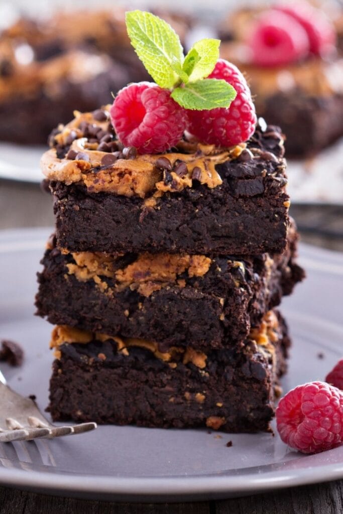 Dark Chocolate Brownies with Peanut Butter and Raspberries