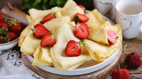 Homemade Chickpea Flour Crepes with Fresh Strawberries