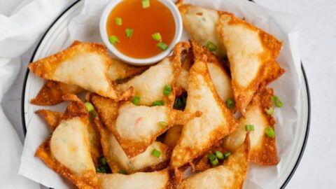 Homemade Lobster Rangoon with Green Onion and Dipping Sauce