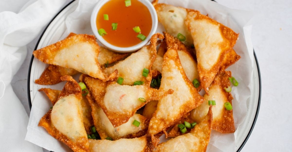 Homemade Lobster Rangoon with Green Onion and Dipping Sauce