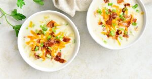 Homemade Outback Potato Soup with Green Onions, Bacon and Cheddar Cheese