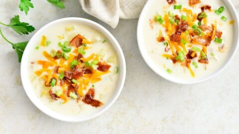 Homemade Outback Potato Soup with Green Onions, Bacon and Cheddar Cheese