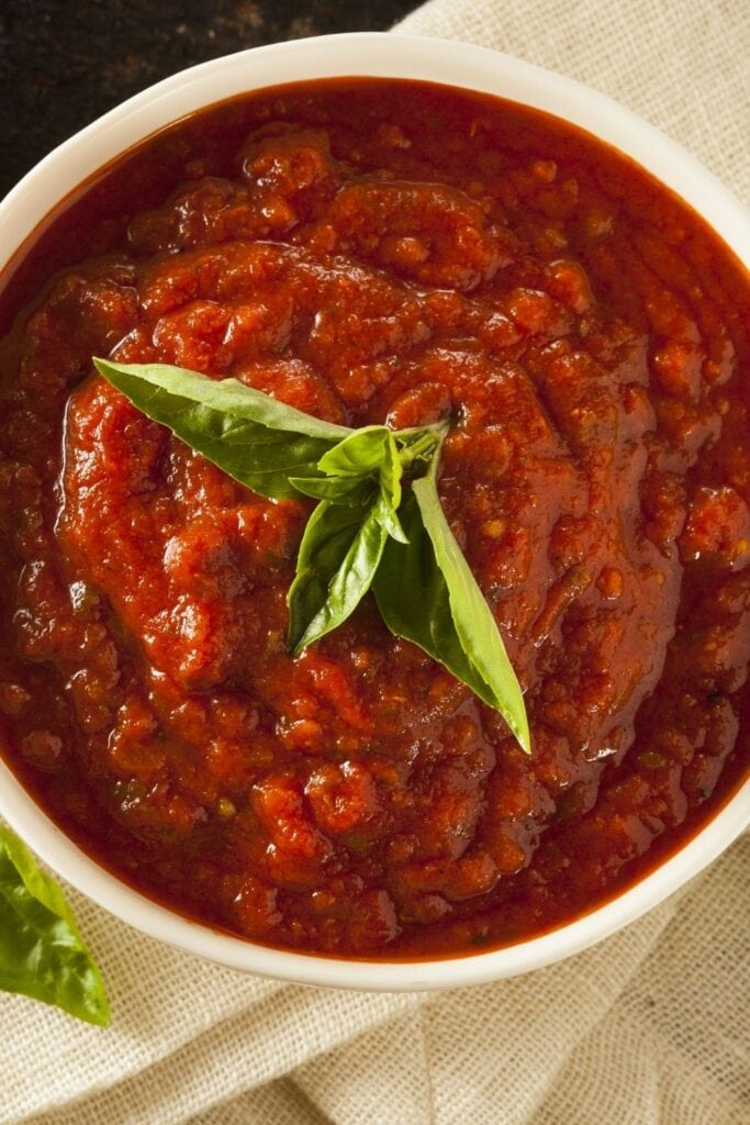 Homemade Pizza Sauce with Basil in a Bowl