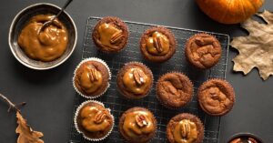 Homemade Pumpkin Spice Muffins with Salted Caramel and Pecan Nuts