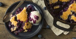 Homemade Sweet Blueberry Cobbler with Ice Cream