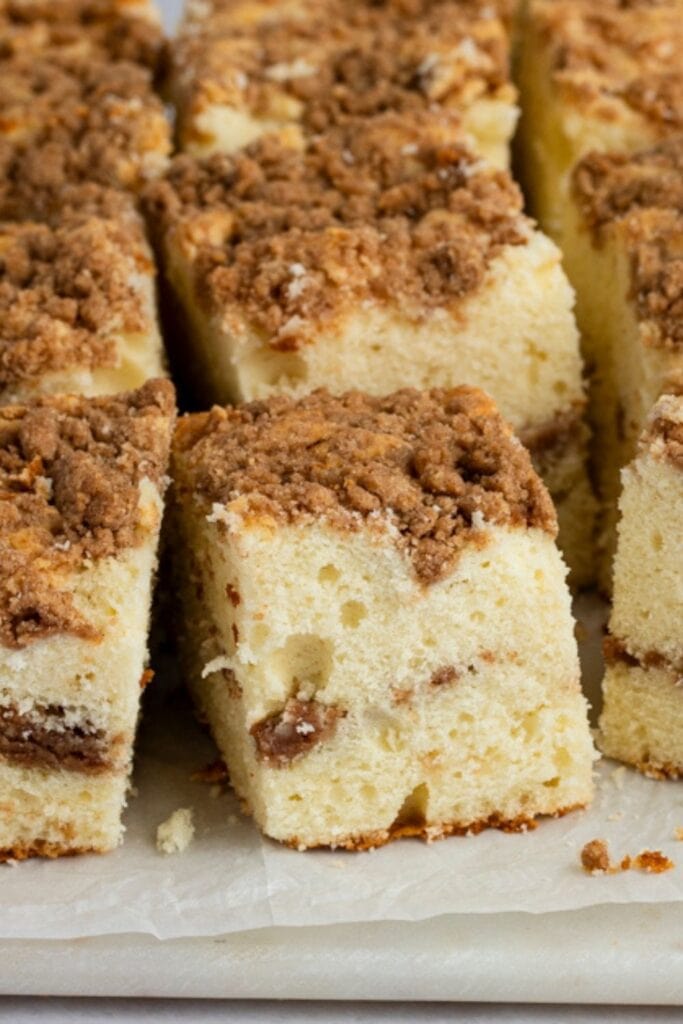 Moist and Tender Starbucks Coffee Cake cut into squares