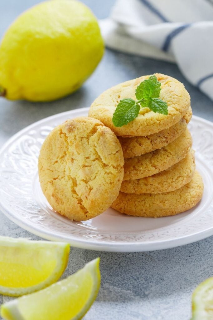 Pile of Lemon Cookies with Mint