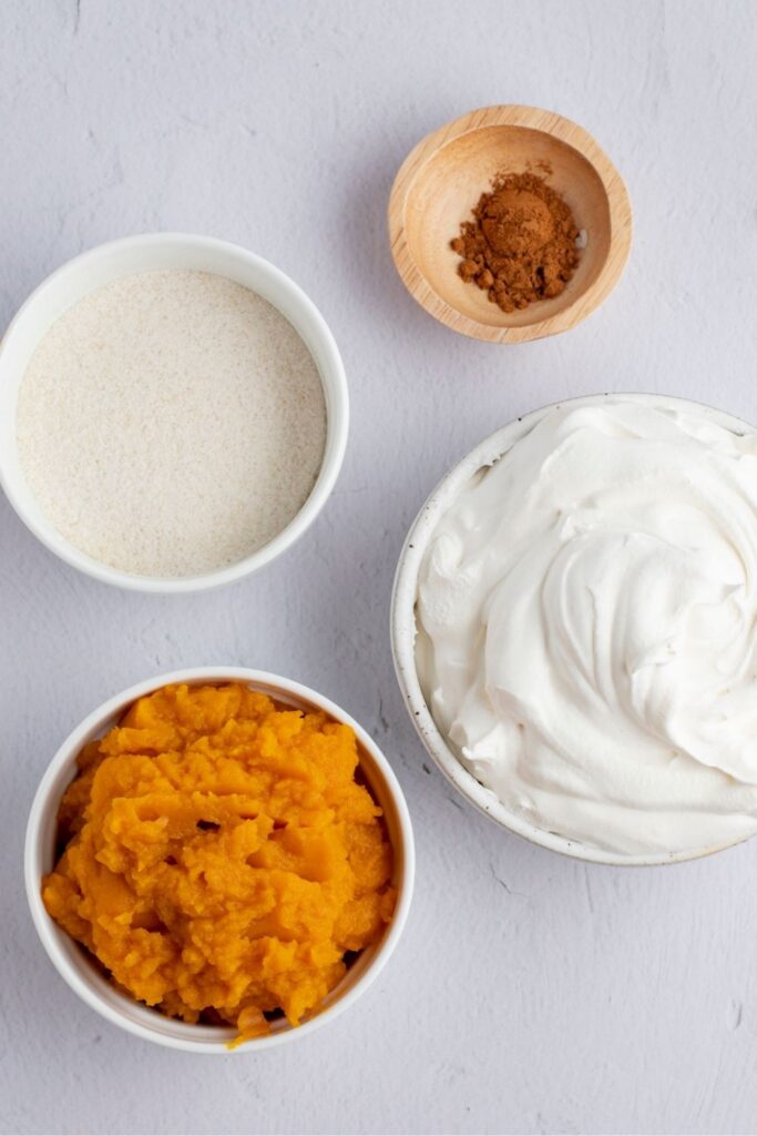 Pumpkin Fluff Dip Ingredients: Pudding, Whipped Cream, Canned Pumpkin Puree and Pumpkin Pie Spice

