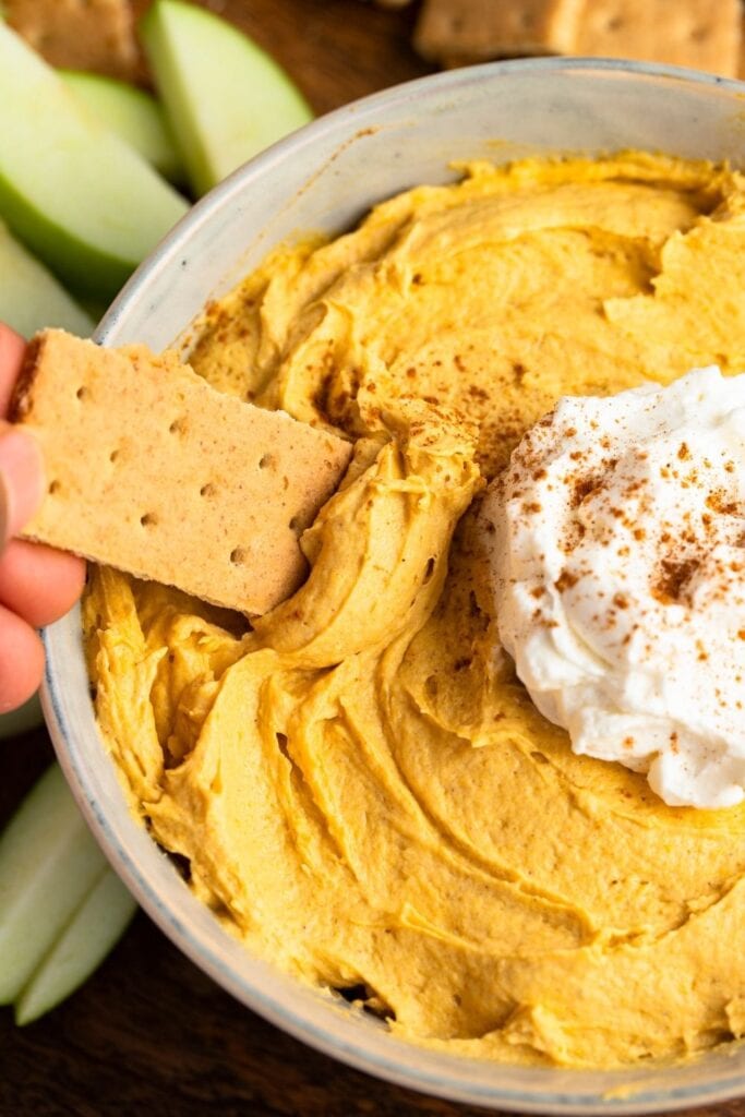 Pumpkin Fluff Dip with Green Apples and Biscuits