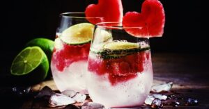 Refreshing Valentine's Day Cocktails with Lime and Heart Shaped Watermelon