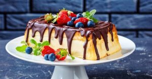 Sweet Homemade Cottage Cheesecake with Dark Chocolate and Berries