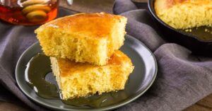 Sweet and Fluffy Cornbread with Honey in a Plate