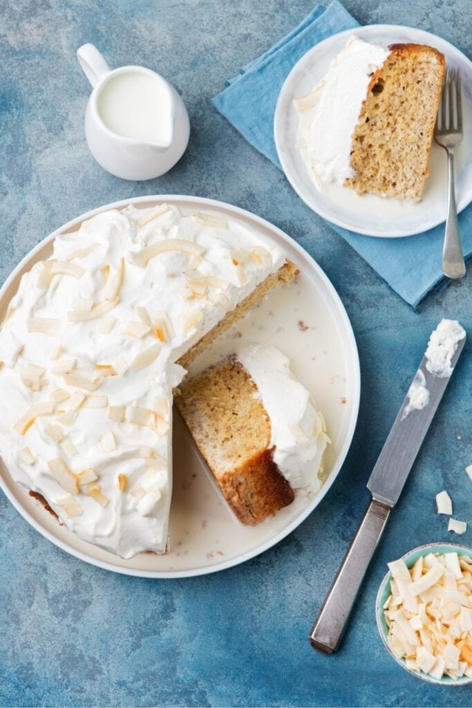 Tres Leches Cake with Milk and Toasted Coconut