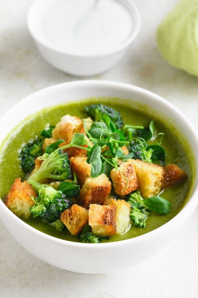 Warm Broccoli Soup with Bread Crumbs