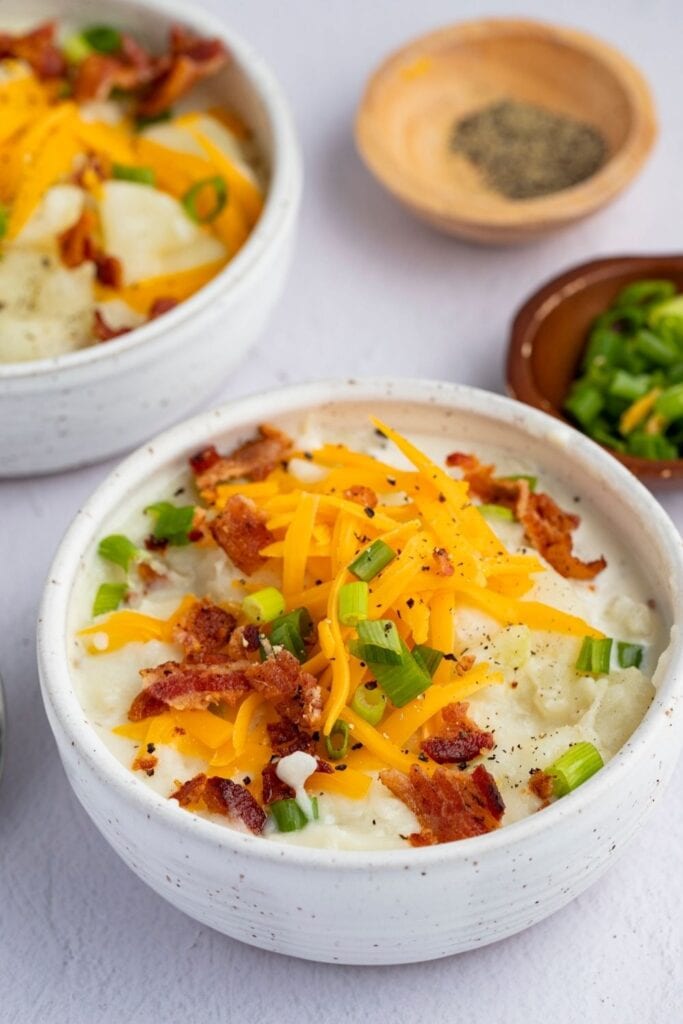 Delicious Potato Soup with Bacon, Cheddar Cheese and Green Onions