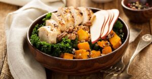 Grilled Chicken Bowl with Pecan Nuts, Kale, Apple and Butternut Squash