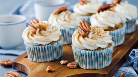 Homemade Carrot Cinnamon Cupcakes with Pecan Nuts