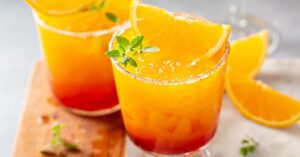 Homemade Cold Tequila Sunrise with Fresh Oranges