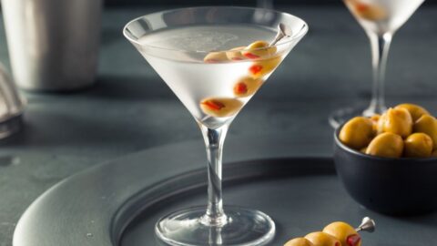 Homemade Dry Vodka Martini with Olives