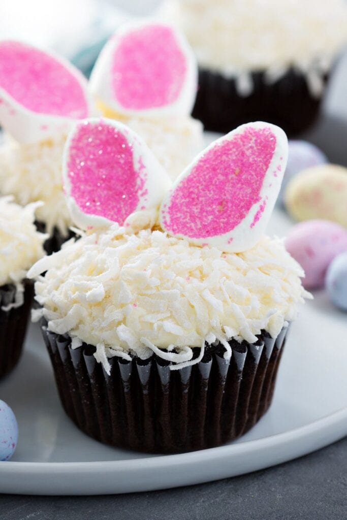 Homemade Easter Chocolate Cupcakes with Shredded Coconut