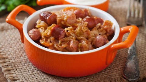 Homemade Polish Sausage Kielbasa in a Casserole