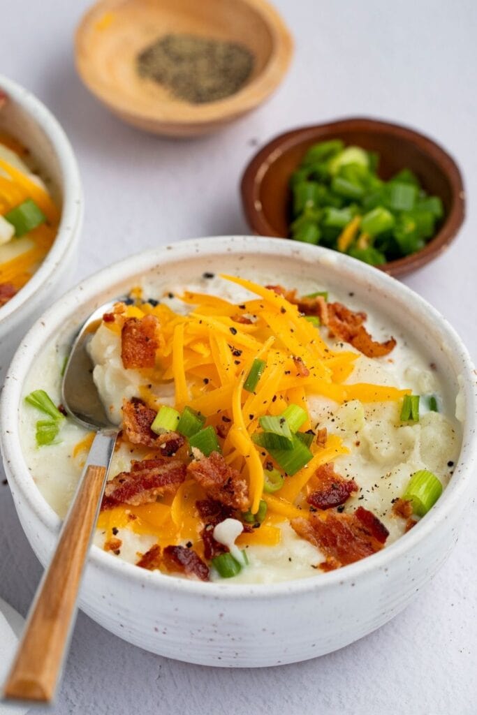 Homemade Potato Soup with Cheese, Bacon and Green Onions