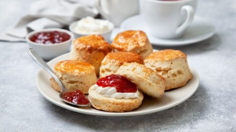 Homemade Scones with Strawberry Jam in a Plate