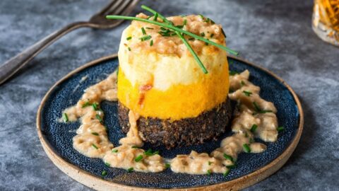 Homemade Scottish Haggis with Turnips, Potatoes and Whiskey Sauce