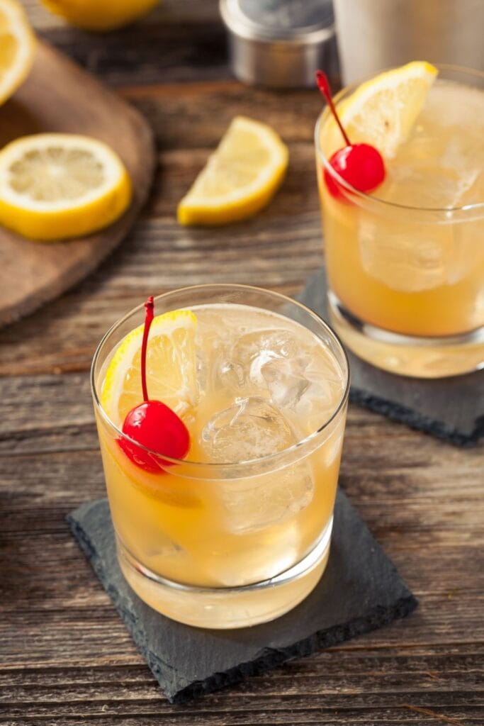Homemade Whiskey Sour Cocktail with Cherry