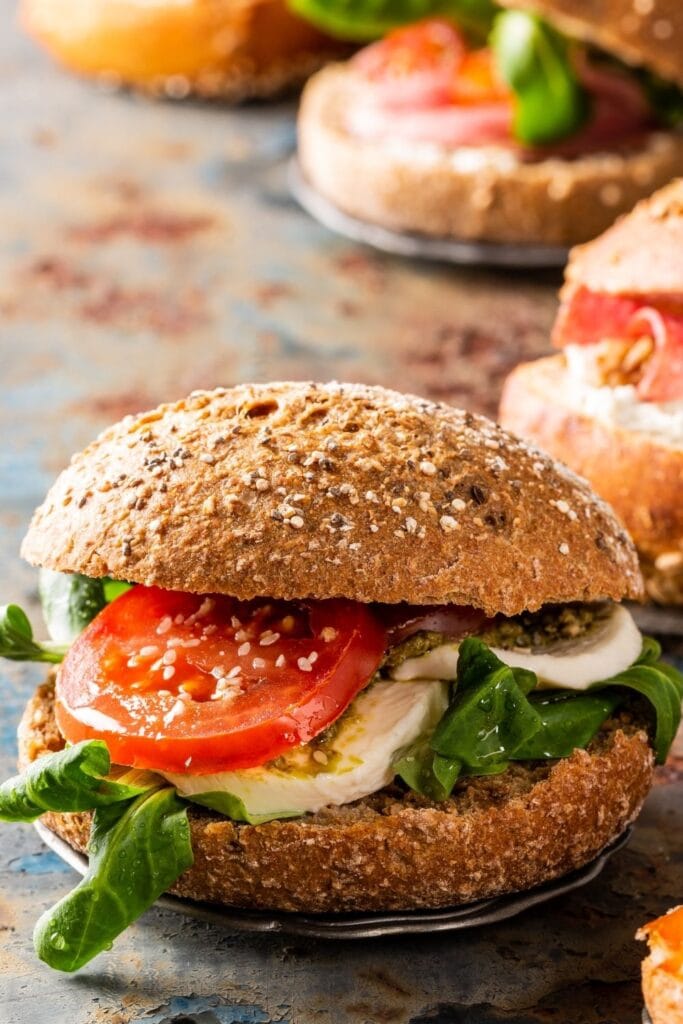 Italian Caprese Sandwich with Mozzarella, Tomatoes and Lettuce